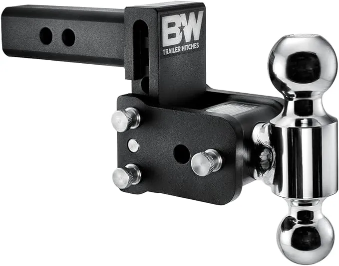 B&W Trailer Hitches Tow & Stow Adjustable Trailer Hitch Ball Mount - Fits 2" Receiver, Dual Ball (2" x 2-5/16"), 3" Drop, 10,000 GTW - TS10033B