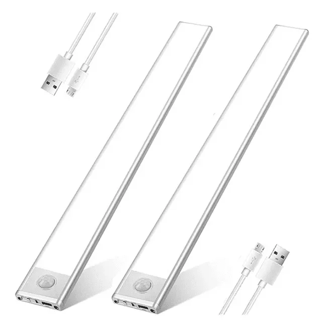 Under Cabinet Lights, Motion Sensor Light - 126 LED USB-C Rechargeable Wireless Closet Lights Battery Operated Magnetic Adhesive Stick On Light Strip for Kitchen (2 Pack)