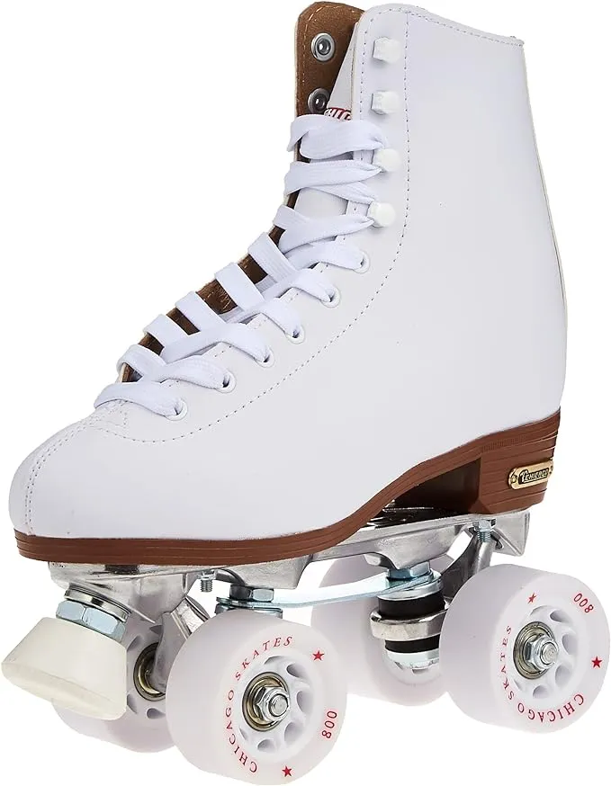 Chicago Skates Ladies Deluxe Quad Roller Skate White Classic Rink, Size 8