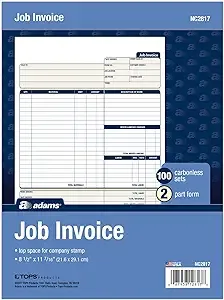 Adams Job Invoice Forms, 2-Part Carbonless, For Service and Repair Billing, 100 Individual Sets Per Pack (NC2817), White, 8-1/2 x 11Inches