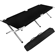 YSSOA Folding Camping Cot with Storage Bag for Adults, Portable and Lightweight Sleeping Bed for Outdoor Traveling, Hiking, Easy to Set up (Color: Black)