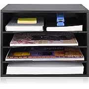 eMerit Wood Desktop Organizer Paper Storage Letter Tray File Sorter for Home Office,Black