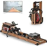 JOROTO Water Rowing Machine for Home Use, Oak Wood Foldable Rower Machine 330lbs Weight Capacity with Bluetooth Monitor, Phone Holder, Heart Rate Belt