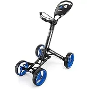 SereneLife 4 Wheel Golf Push Cart - Lightweight Folding Walking Push Cart Roller Golf Bag Holder w/Foot/Handle Brake, Upper/Lower Bracket w/Elastic Strap, Scorecard/Cup/Bag Storage Holder SLGZ36SereneLife 4 Wheel Golf Push Cart - Lightweight Folding Walk