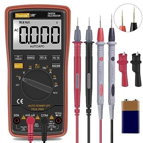 Thsinde Auto Ranging Digital Multimeter TRMS 6000 with Battery Alligator Clips Test Leads AC/DC Voltage/Account,Voltage Alert, Amp/Ohm/Volt Multi