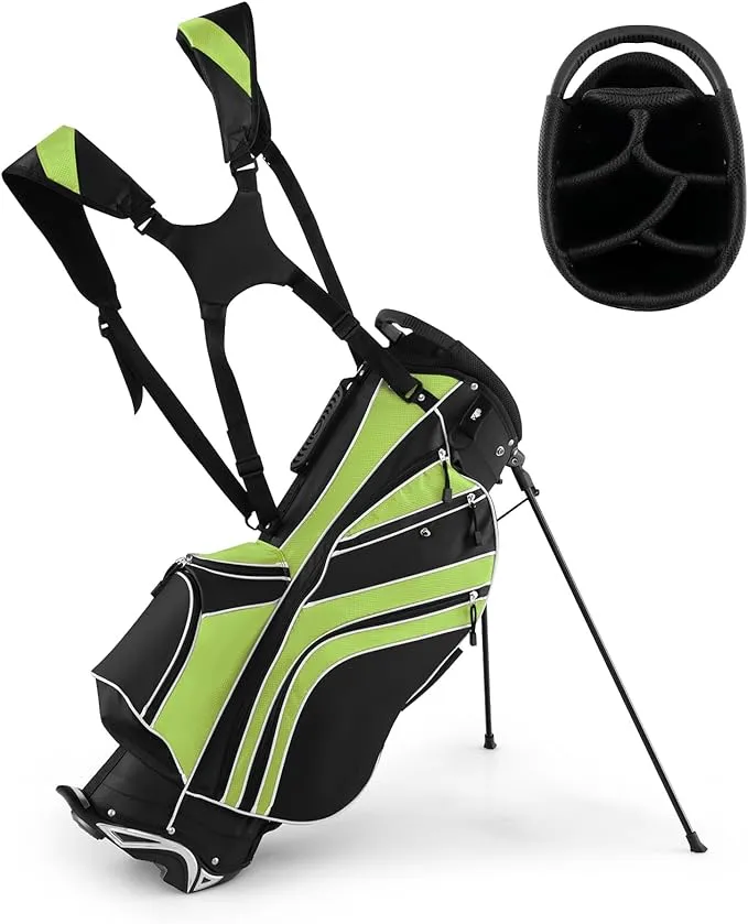 GYMAX Golf Stand Bag, 6 Way Divider Golf Club Bag with 8 Pockets, Rain Hood, Umbrella Holder & Glove Sticker, Portable Lightweight Golf Bag for Men Women