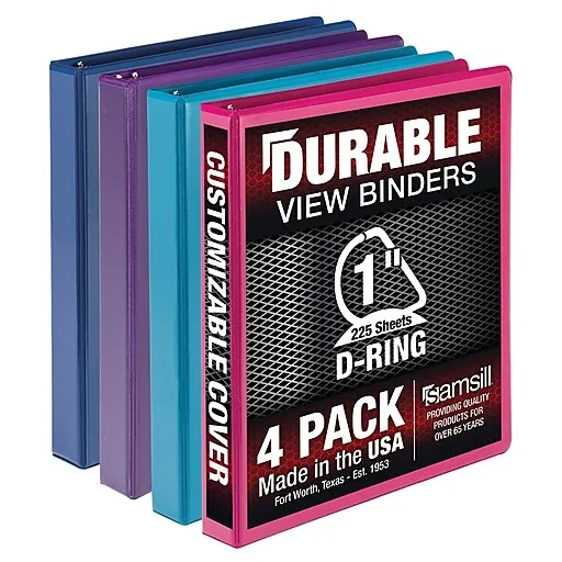 Samsill MP46439: Durable D-Ring View Binders, 3 Rings, 1" Capacity, 11