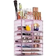 Sorbus Large Makeup Organizer - Clear Stackable Jewelry & Makeup Organizer For Vanity, Bathroom Storage, Dresser - 12 Drawers Cosmetic Beauty Organizers and Storage with Lipstick, Makeup Brush Holder