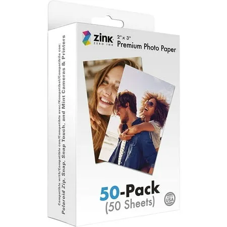 Zink 2"x3" Premium Instant Photo Paper (50 Pack) Compatible with Polaroid Snap, Snap Touch, Zip and Mint Cameras and Printers, 50 count (Pack of 1)