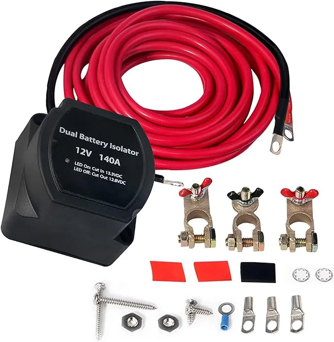 Dual Battery Isolator Kit - 12 Volt 140 Amp Voltage Sensitive Relay - Complete VSR Double Battery Automatic Charger - Fits Trucks, ATV, SUV, UTV Boats and more - Safe, Water and Vibration Resistant