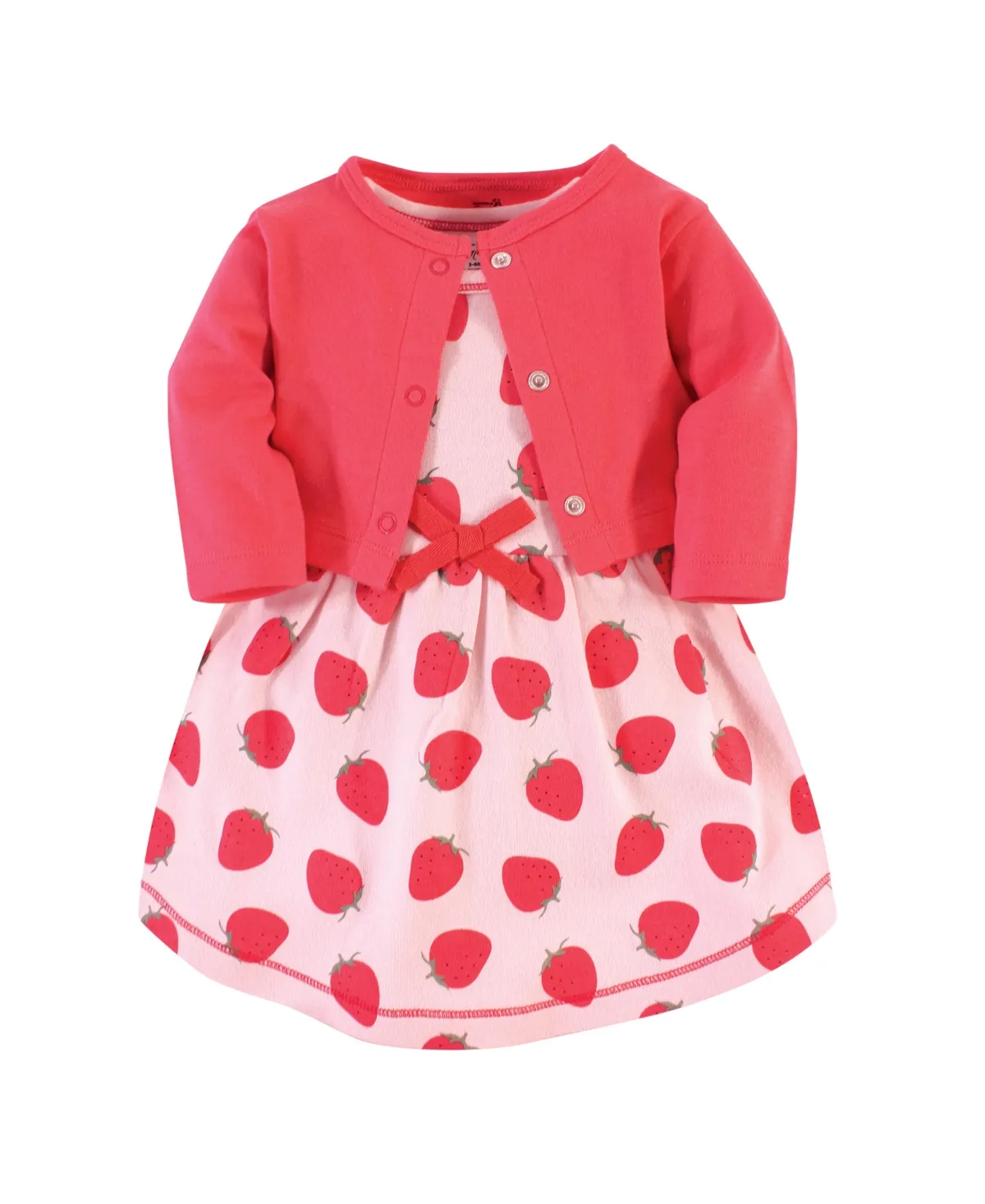 Touched by Nature Baby Girl Organic Cotton Dress and Cardigan 2pc Set, Strawberries - Strawberries