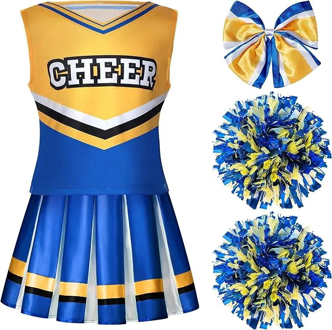 Spooktacular Creations Girl Blue Cheerleader Costume, Halloween Cute Cheer Uniform Outfit with Accessories