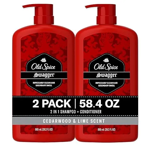 Old Spice Swagger 2-in-1 Shampoo and Conditioner for Men, Get Up To 80% Fuller-Looking Hair, 29.2 Fl Oz Each, Twin Pack