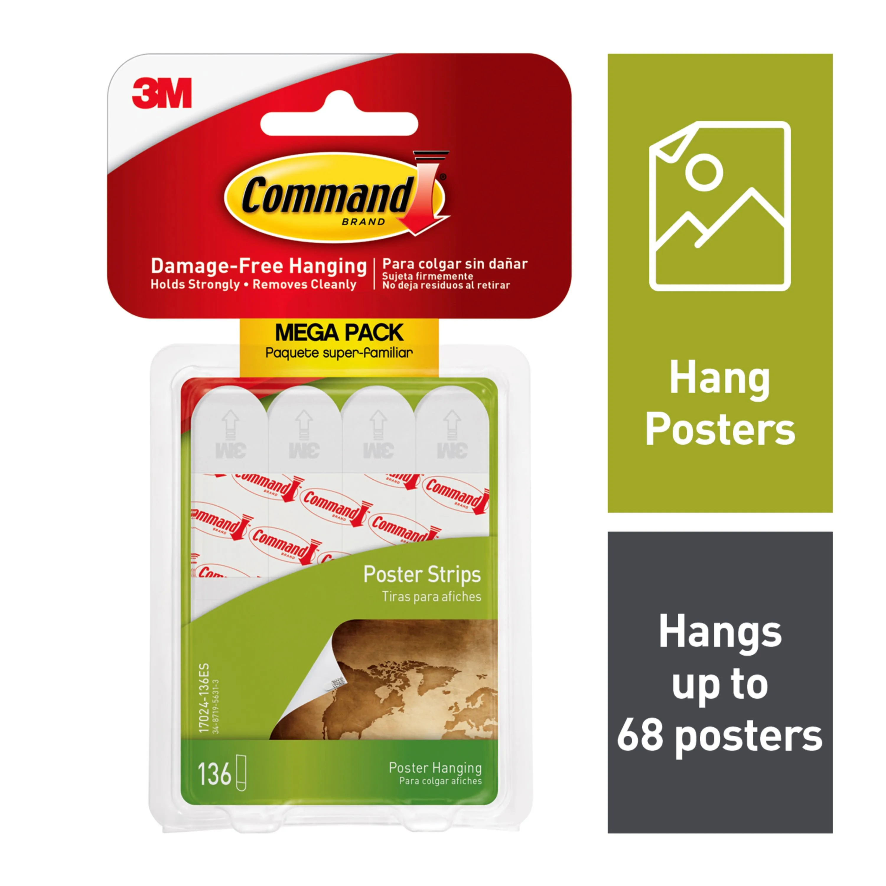 Command Poster Strips, White, 136 / Pack (Quantity)