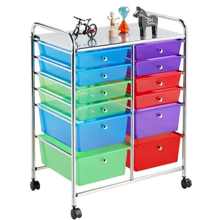 Yaheetech 12-Drawer Storage Cart Organizer with Lockable Wheels