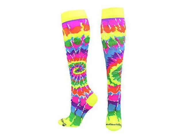 MadSportsStuff Crazy Tie Dye Socks Over The Calf (Groovy Neon, Small)