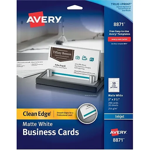 Avery® True Print Clean Edge Business Cards, Inkjet, 2 x 3 1/2, White, 200/Pack (AVE8871)