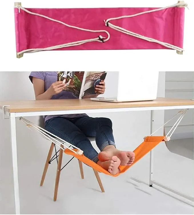 Home-organizer Tech Portable Adjustable Foot Hammock for Corner Desk Office Foot Rest Mini Under Desk Foot Rest Hammock for Home, Office, Airplane, Travel, Study and Relaxing (Pink)