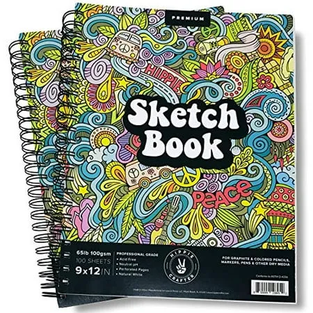 Marker Sketch Book Pack 9 x 12 inches Sketchpad, 2 Pack Pads 100 Sheets Marker Sketchbook for Drawing Spiral Sketch Book Bound 65lb Sketch Book for