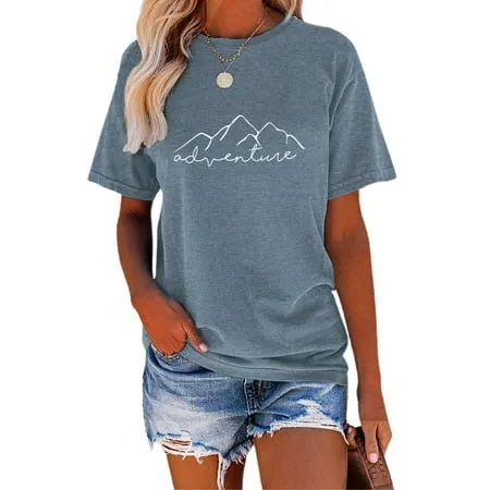 XCHQRTI Mountain Adventure Shirt T-Shirts Hiking Shirt Women Camping Tee Short Sleeve Graphic Tops