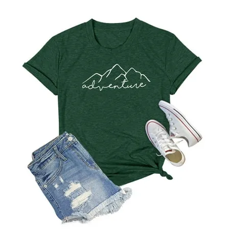 Graphic Tees for Women: Adventure T-Shirt Hiking Mountain Shirts Casual Short Sleeve Graphic Tee Tops