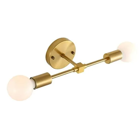 EIMELI 2-Light Vanity Light Fixtures Gold Bathroom Wall Sconce Mid Century Modern Wall Mounted Lamp Brushed Brass Indoor Vintage Wall Lighting for Mirror Hallway Kitchen Bedroom Living Room