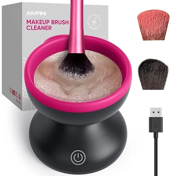 Alyfini Makeup Brush Cleaner Machine - Electric Make up Brushes Cleaner Cleanser Professional Tool for Kabuki Foundation Liquid Powder Face Makeup Self Tanner Brush,Gifts for Women Stocking Stuffers