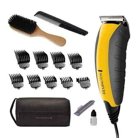 Remington HC5855 Virtually Indestructible Haircut Kit & Beard Trimmer, Hair Clippers for Men (15 pieces) , Yellow