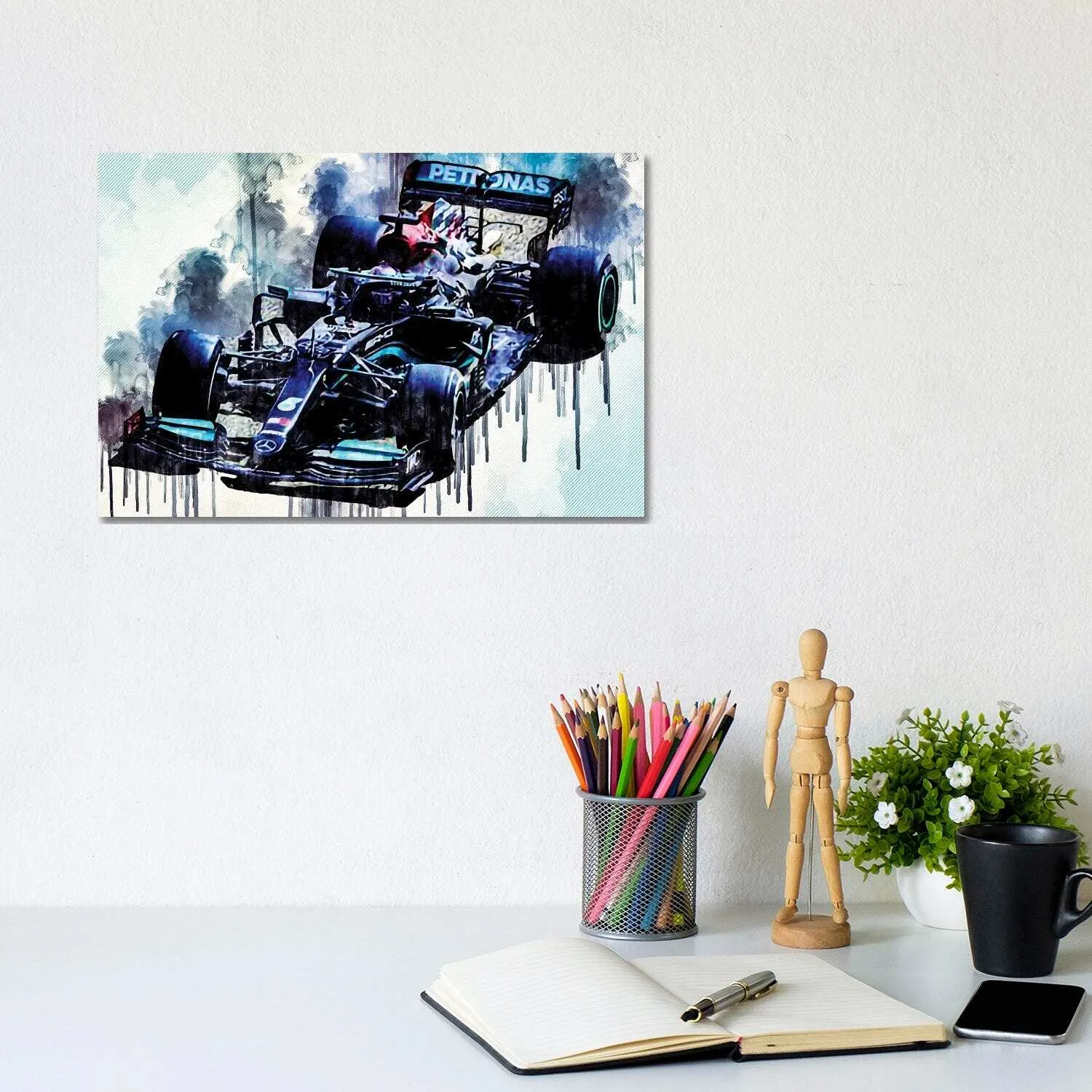 iCanvas "Lewis Hamilton 2021 Mercedes-AMG Petronas Formula One Team F1 W12 E Performance" by Sissy Angelastro Canvas Print