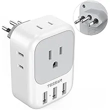 US to India Plug Adapter 2 Pack, TESSAN Type D Power Adapter with 4 AC Outlets 3 USB Charging Ports, Travel Adaptor for US to India Bangladesh Maldives Nepal Pakistan