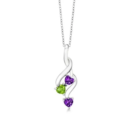 Gem Stone King Women's Purple Amethyst and Green Peridot Pendant Necklace