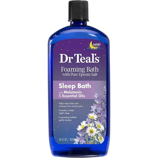 Dr. Teal's, Baño espumoso con sal pura de Epsom, Con melatonina, lavanda y manzanilla, 100 ml (34 oz. líq.)