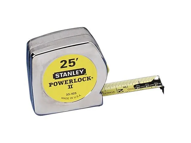 STANLEY Tape Measure: 25 ft Blade Lg, 1 in Blade Wd, in/ft, Closed, Chromed ABS Plastic, Steel