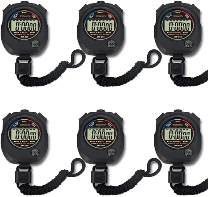 6 Pack Multi-Function Electronic Digital Sport Stopwatch Timer, Large Display with Date Time and Alarm Function,Suitable for Sports Coaches Fitness Coaches and Referees