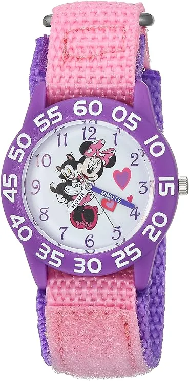 Disney Minnie Mouse Kids' Bezel Stainless Steel Time Teacher Analog Nylon Strap Watch