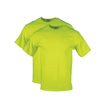 Gildan Short Sleeve Pocket T-Shirts, Green Cotton, XL, 2-pk