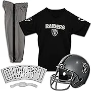 Franklin Sports Las Vegas Raiders Kids Football Uniform Set - NFL Youth Football Costume for Boys & Girls - Set Includes Helmet, Jersey & Pants - LargeFranklin Sports Las Vegas Raiders Kids Football Uniform Set - NFL Youth Football Costume for Boys & Gir