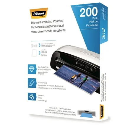 Fellowes Thermal Laminating Pouches, Letter Size, 3 Mil, 200/Pack (5743401)