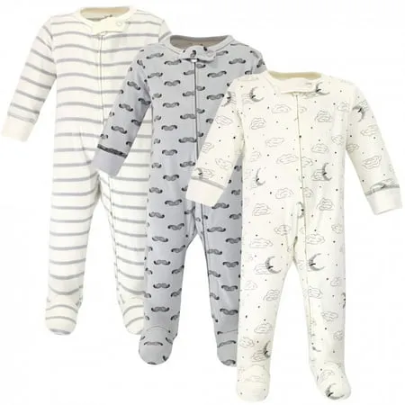 Touched by Nature Baby Boy Organic Cotton Zipper Sleep and Play 3pk Mr Moon 3-6 Months