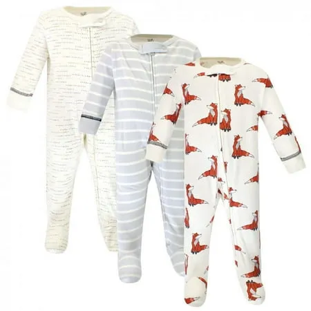 Touched by Nature Baby Boy Organic Cotton Zipper Sleep and Play 3pk Boho Fox 3-6 Months