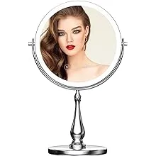 WIZCHARK 9" Large Lighted Makeup Mirror, 1X/10X Magnifying Vanity Mirror with 3 Colors Dimmable Lightning, 80 LED Lights, 360°Rotation Double Sided Standing Desk Mirror