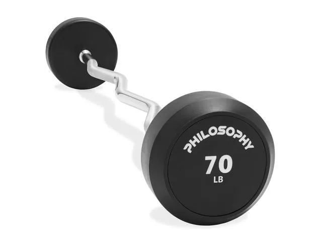 Philosophy Gym Rubber Fixed Barbell, 70 LB Pre-Loaded Weight EZ Curl Bar for Strength Training & Weightlifting