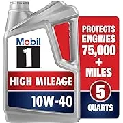 Mobil 1 High Mileage Full Synthetic Motor Oil 10W-40, 5 Quart, Gray