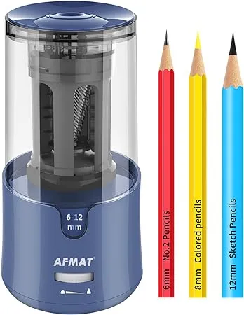 AFMAT Electric Pencil Sharpener for Colored Pencils, Auto Stop, Super Sharp & Fast, Electric Pencil Sharpener Plug in for 6-12mm No.2/Office/Home-Black