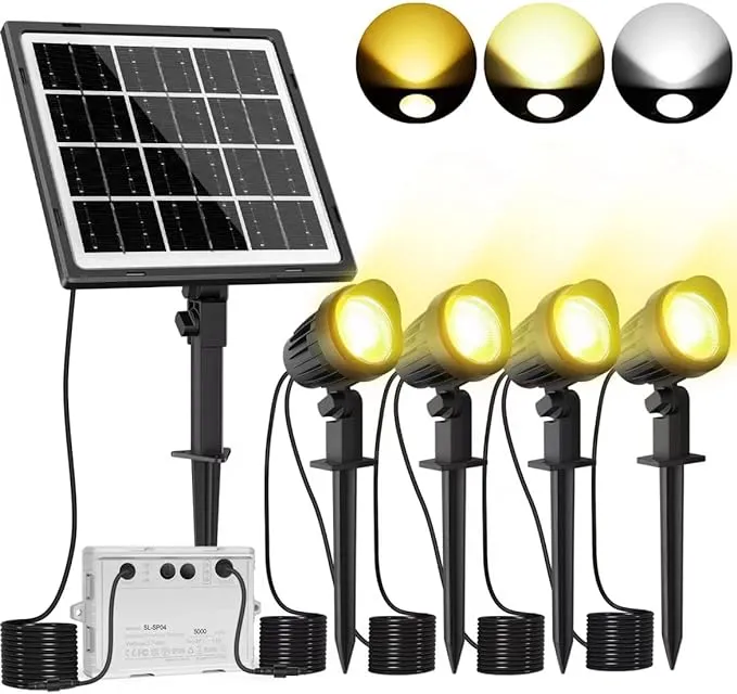 MEIKEE 4-in-1 Solar Spotlights Outdoor, 4W/6V Solar Powered LED Landscape Lights, 3 Colors with 3 Brightness, Dusk to Dawn IP66 Waterproof Landscape Spotlights for Garden Yard Driveway Path