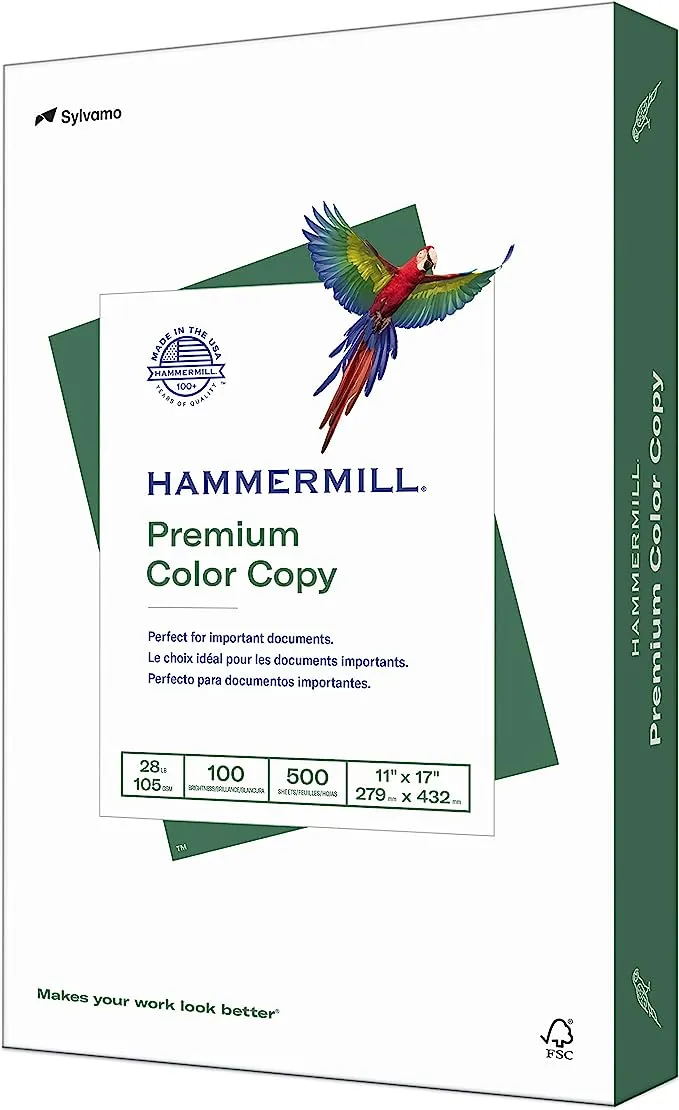 Hammermill Premium Color Copy Print Paper, 100 Bright, 28lb, 11 x 17, Photo White, 500/Ream