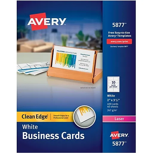 Avery Clean Edge Business Cards, 2" x 3.5", White, 400 (5877)