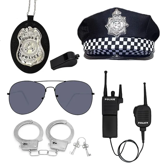 Police Accessories Kit Police Pretend Play Costume Dress up Police Hat Handcuffs Police Officer Costume for Kids