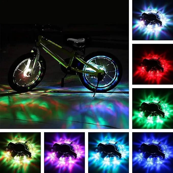 TINANA Rechargeable Bike Wheel Hub Lights Waterproof LED Cycling Spoke Lights 7 Color Bicycle Safety Warning Decoration Light for Kids and Adults Night Riding