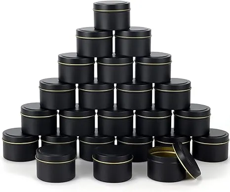 SONVIIBOX 24 Pieces Black Candle Tins 4oz, Candle Jars,Bulk Candle Containers for Candle Making,Storage Jars,DIY Candle Making (Black)